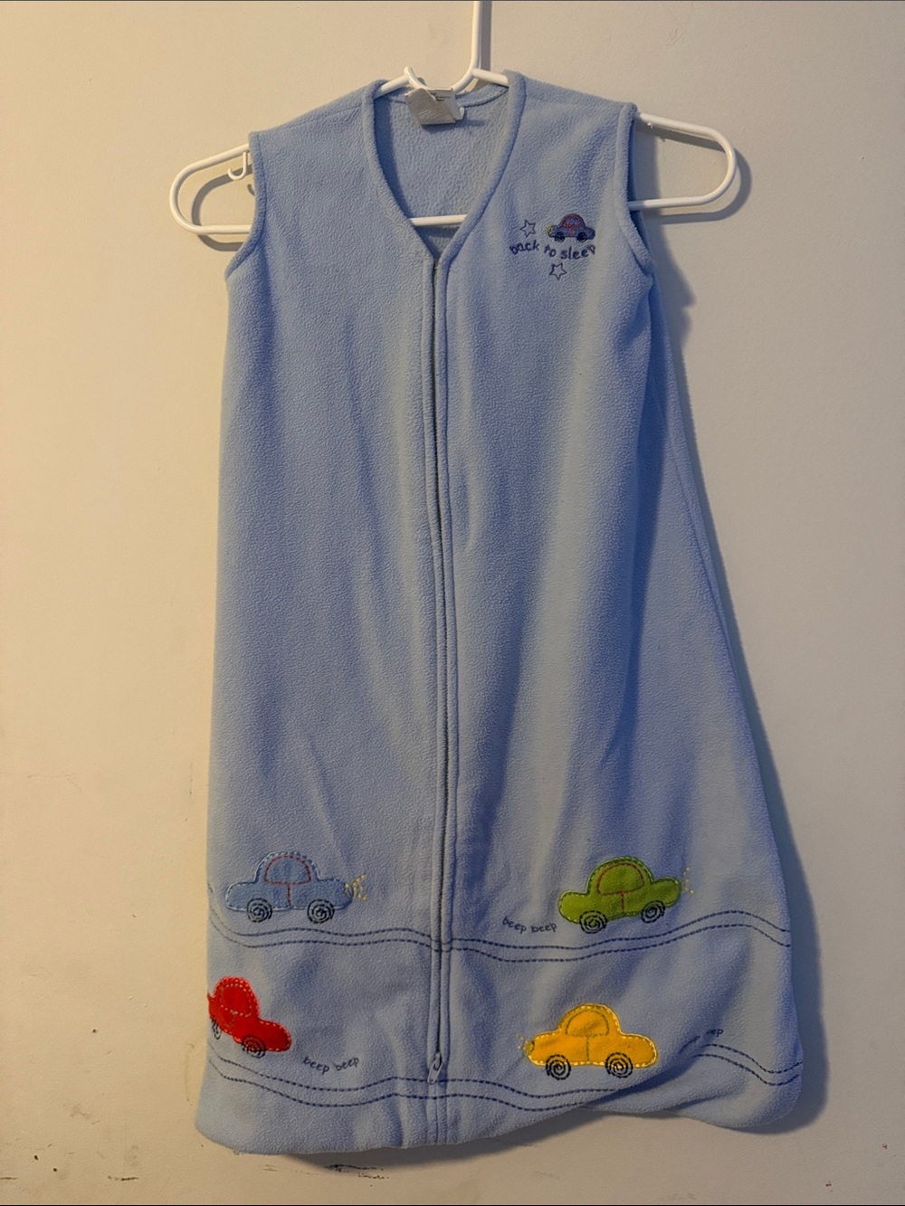 Halo Light Blue Fleece Sleep Sack with Colorful Car Patches